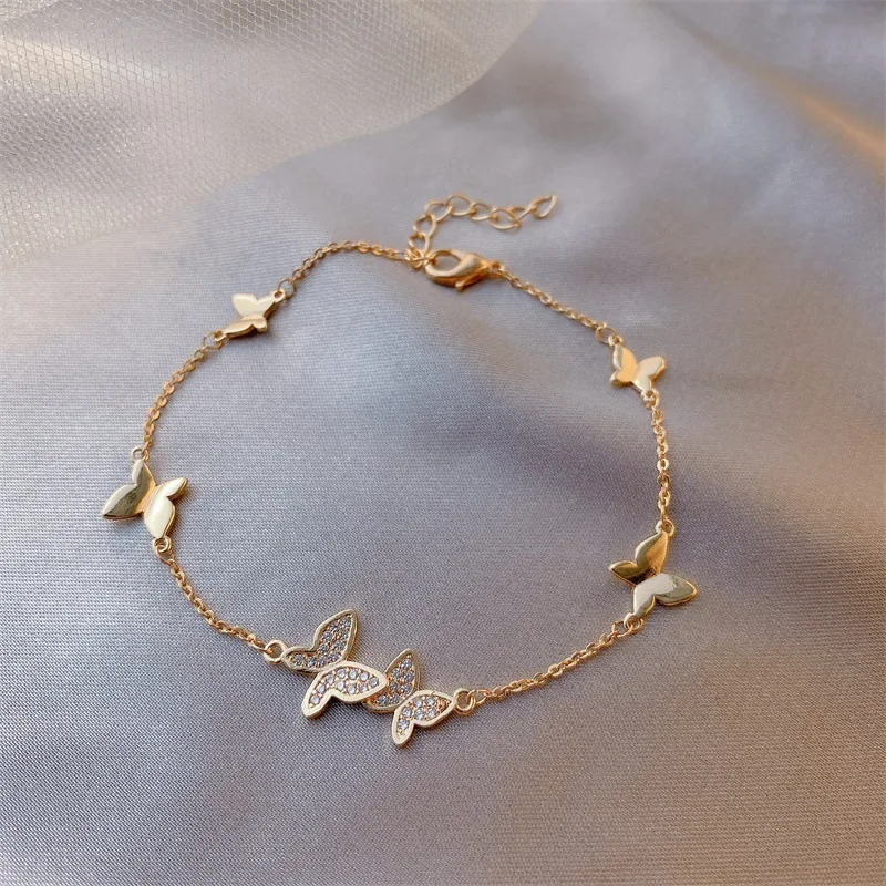 

Chain Flower Bracelet Personality Hand Bangles Jewelry Trendy Crystal Butterfly Bracelets