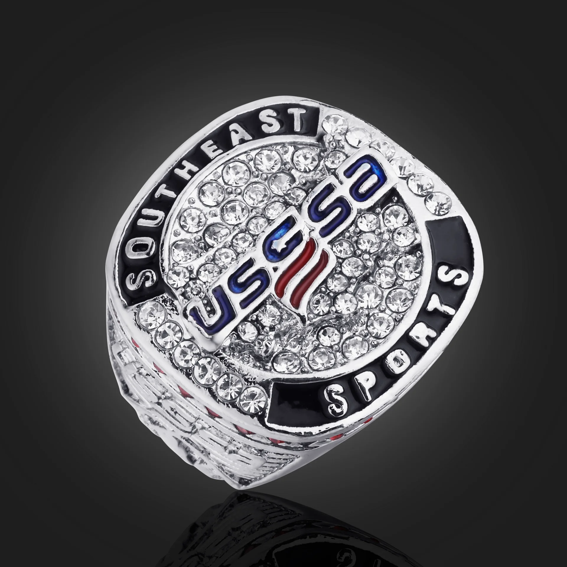 Silver Tone Custom Cheap Large Sports Ring Usssa Champion Men's Ring