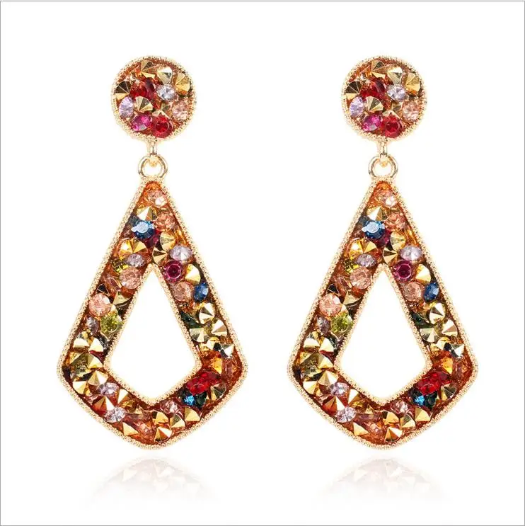 

Fashion New Arrival Colorful Diamond Fashion Statement Gold Alloy Rhinestone Teardrop Jewelry