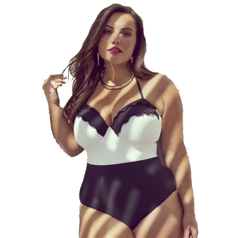 

Big Size Black/White Push Up One Pieces Swimsuit For Women 2021 Plus Size XL to 4XL Bathing suit Large Swimming suits Monokini, Picture
