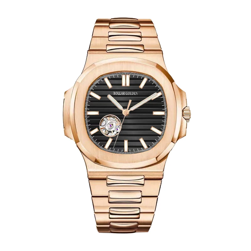 

New arrival alloy material wristwatch mineral glass rose gold mens automatic stainless steel watch