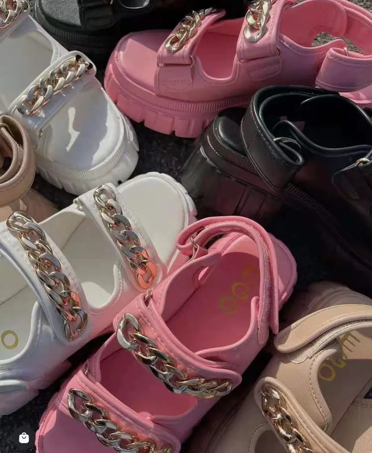 

2021 Summer Casual Gold Chain Custom Sandale Homme Platform Sandals Shoes For Women