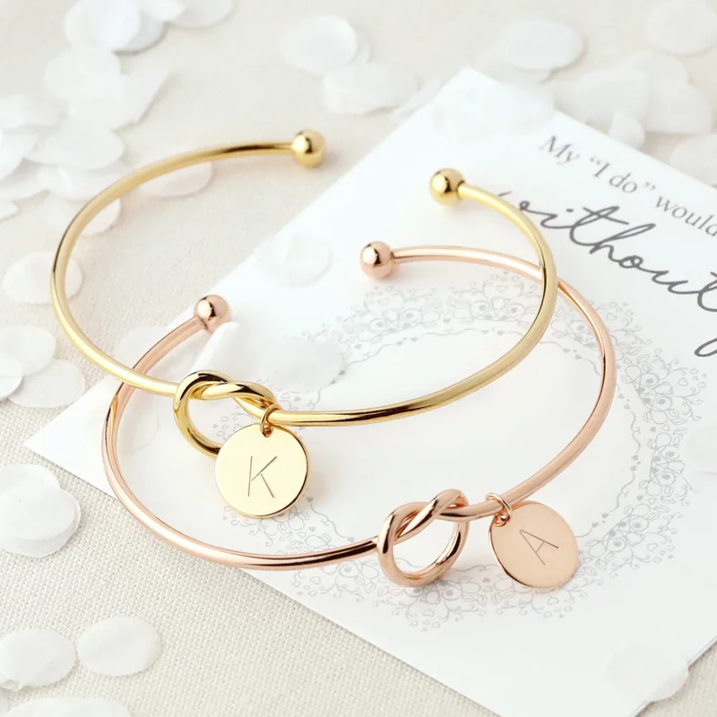 

Personalized Knot Initial Bracelets Bangles A-Z 26 Letters Initial Charm Love Bangle for Women