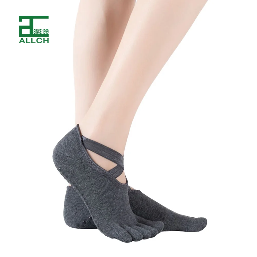 

ALLCH RTS Manufaturer 5 Finger Bulk Cotton Plain Short Socks Women Summer Ballet Grip Dog Tracks Printed Yoga Socks, Picture shown
