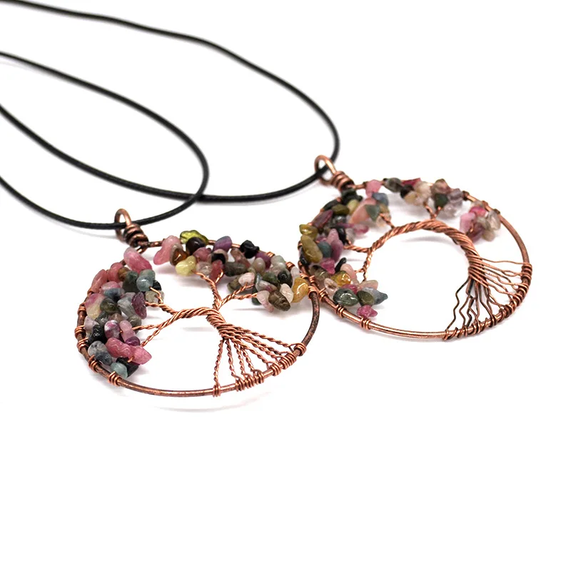 

Wisdom Life Tree Pendant 7 Chakra Stone Rainbow Rose Green Crystals Necklaces