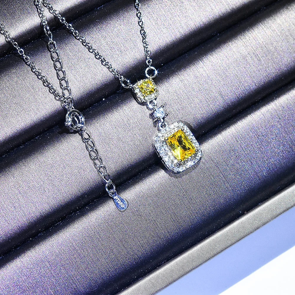 

Women's Chain Square Pink Yellow Zircon Pendant Necklace Ladies Wedding Anniversary Engagement necklace, Picture shows