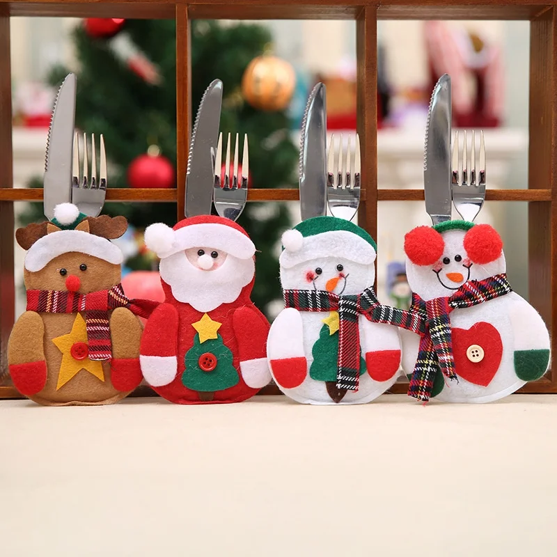 

HB-1685 Hot selling Christmas santa cutlery holder Christmas Silverware Holders, Santa, elk ,snowman, bear