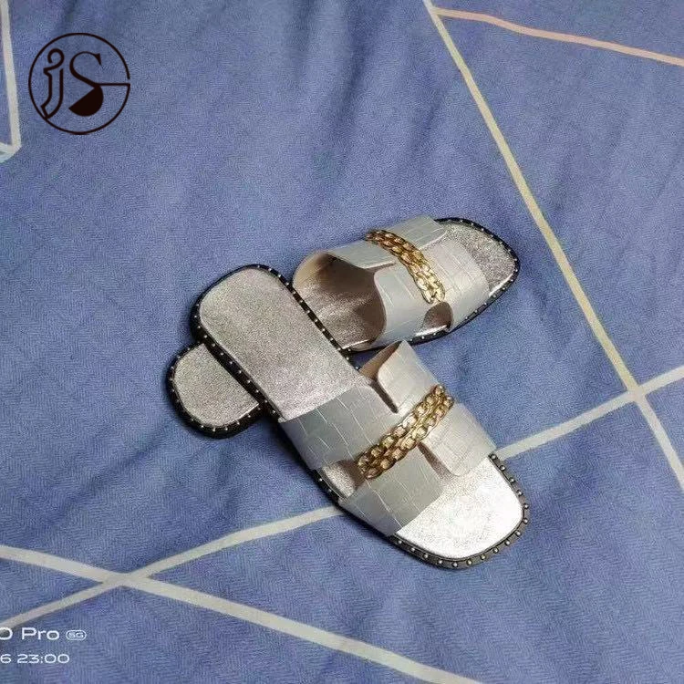 

2021 gold chain decorative design women's slippers women's fashion shoes cross border wholesale slide slippers