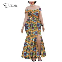 

2019 spring wax african clothes 2 pieces skirt set for women Afripride strapless top+ankle length split skirt women set