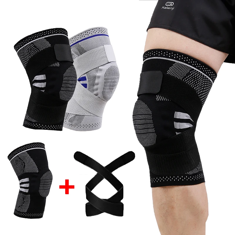 

China factory knee brace support with gel pad spandex nylon silicone knee support for sports with spring and strap