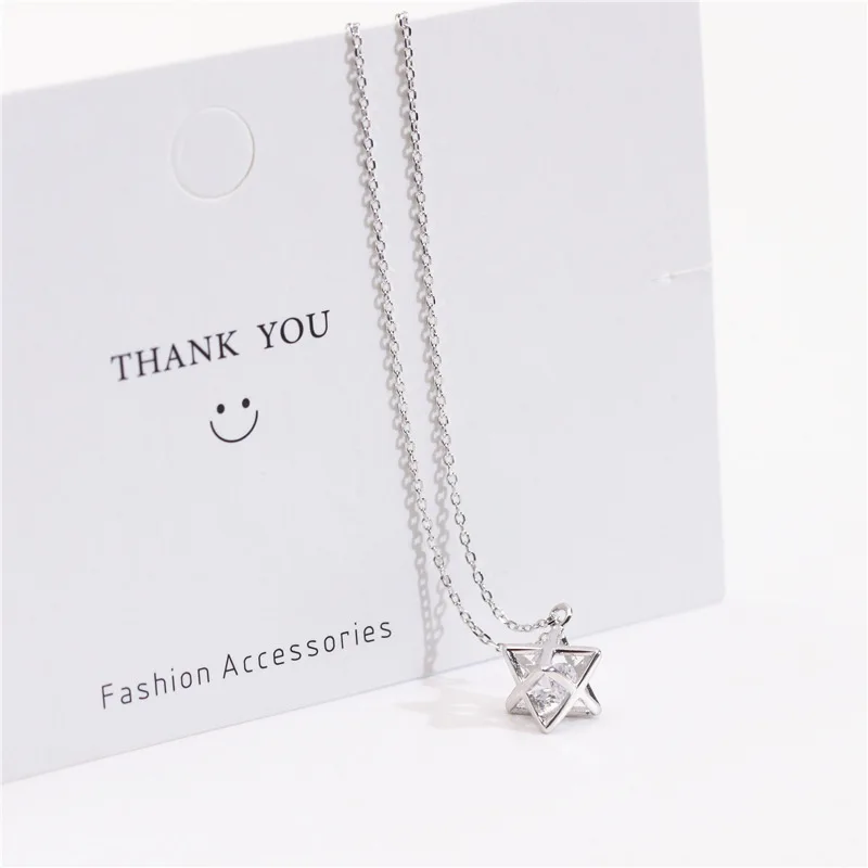 

Fashion Design Necklace 925 Silver Hexagram Necklace Silver Diamond Necklace Fine Jewelry, As picture