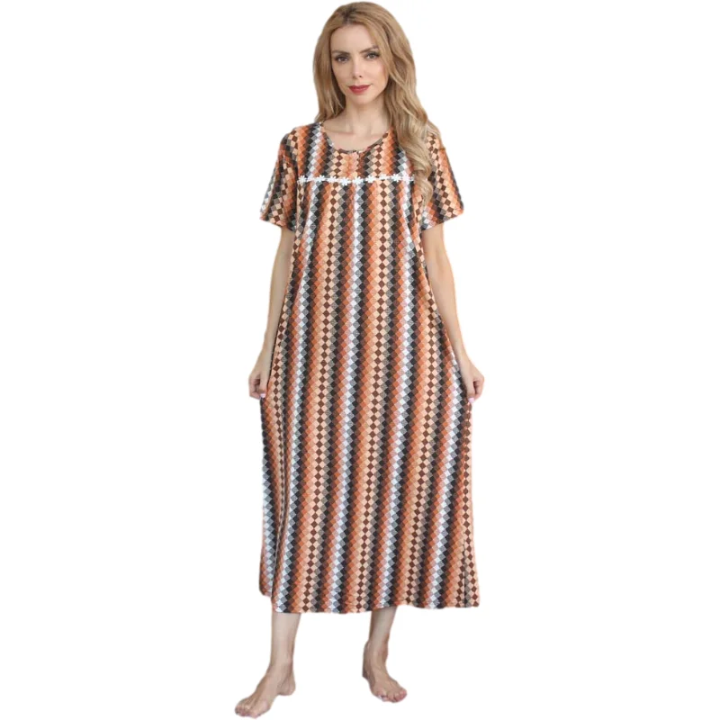 

2021 White embroidery, new home pajamas fashion brown Islamic short sleeves casual wear