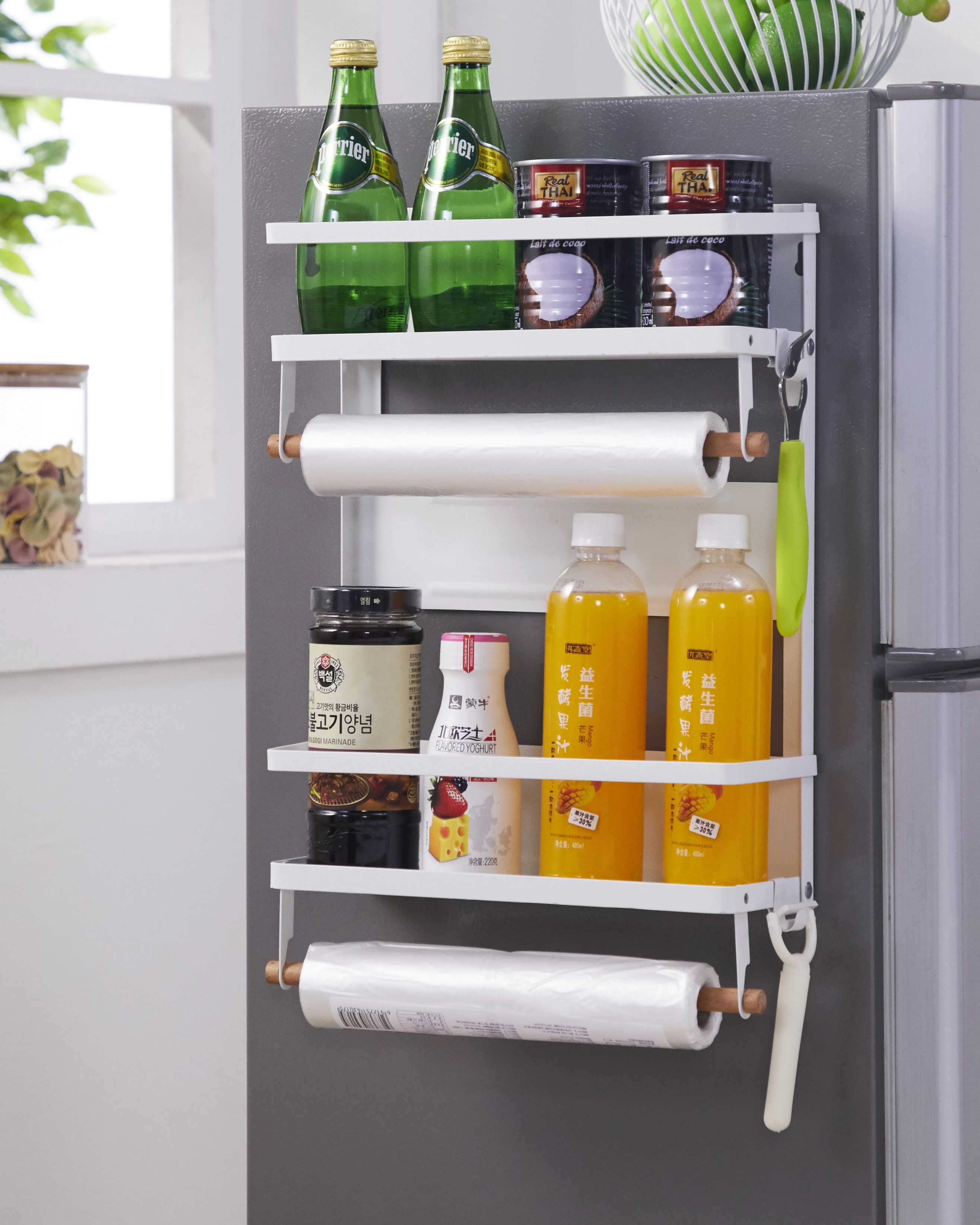 

simple modern refrigerator side storage rack kitchen storage rack, White