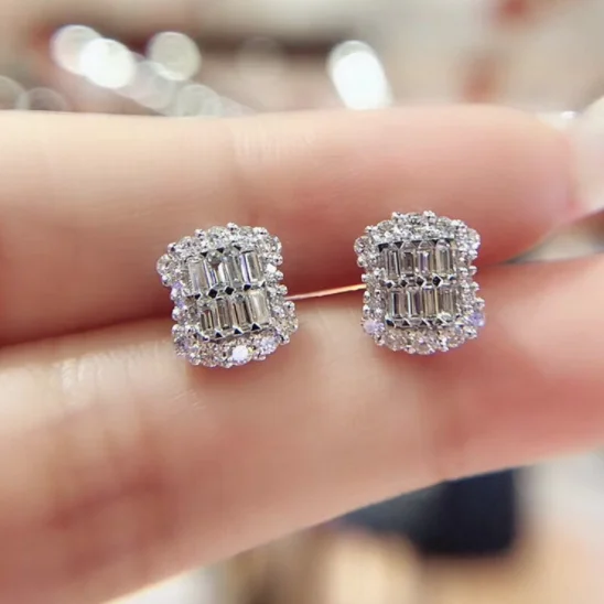 

Fashion Jewelry Factory Wholesale KYED0358 CZ Earrings Geometric 3A Zircon Silver Earrings for Women