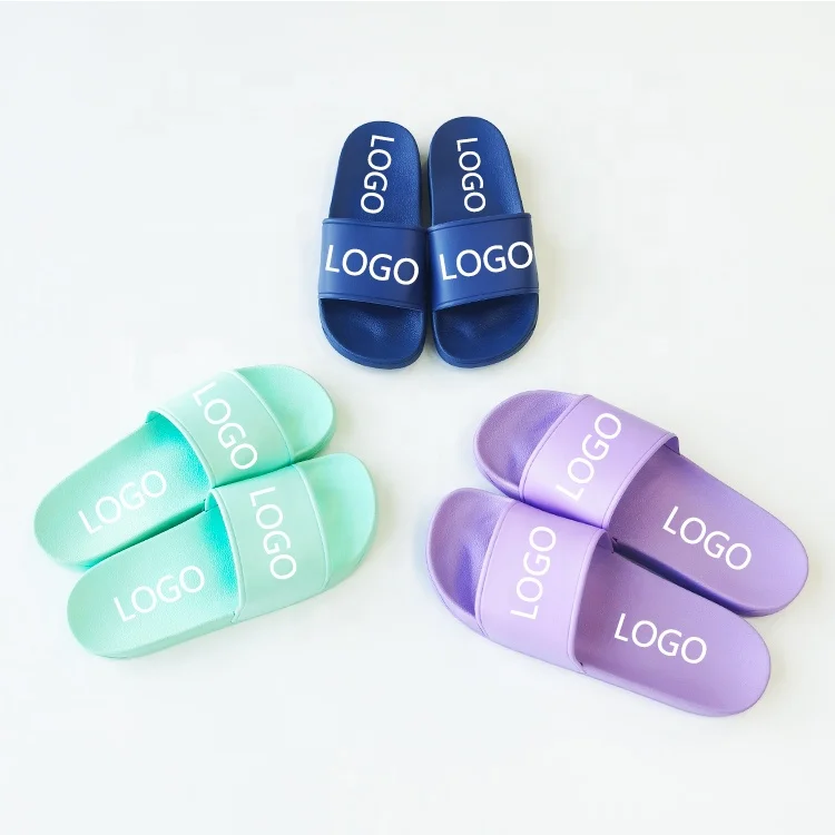 

Soft sole female custom logo Durable 3D rubber embossed slide Pure colour sandals for women and ladies flip-flops slippers