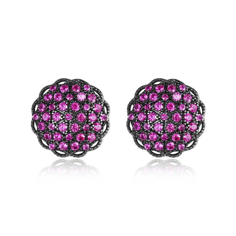 LUOTEEMI Pink Blue White Green 3a Cubic Zircon Round Flower Shape Earring of Cute Colorful Jewelry