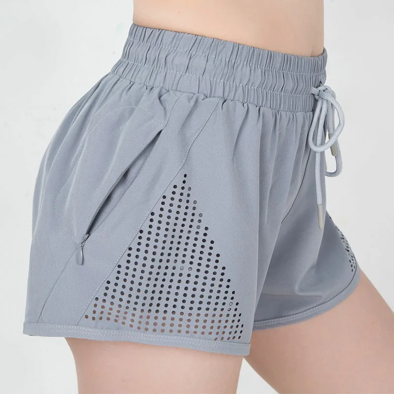

2021 Summer New Solid Color Sports Shorts Breathable Mesh Double Layer Quick-drying Women Yoga Fitness Shorts
