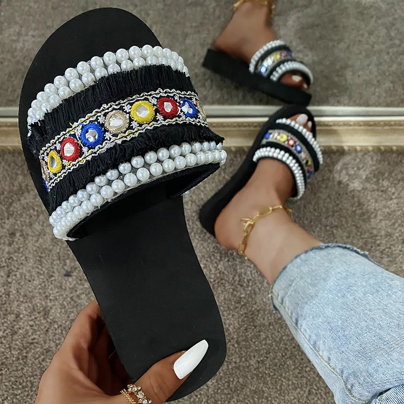 

new fashion trends casual women shoes Tribal wind platform shoes women outdoor slides round shoes for ladies