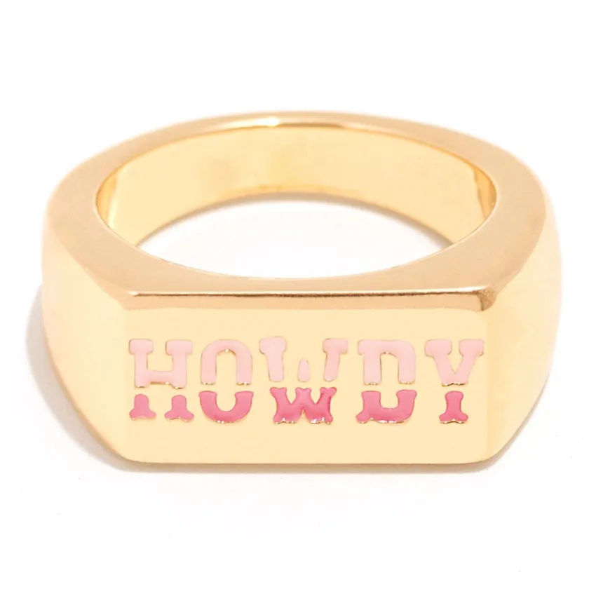 

MSYO Amazon Hot Sell Net Red Copper Gold Plate Color Oil Letter Howdy Say Hello Women Rings