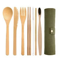 

Biodegradable Flatware Bambu Toothbrush Straw Utensils Eco Friendly Reusable Travel Bamboo Fiber Cutlery Set With Bag
