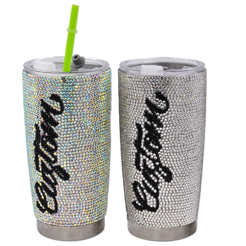 

Bling Glitter Sparkly Venti 20oz Dome custom names Tumblers stainless steel Reusable Rhinestone Bedazzled Acrylic Cold Cup