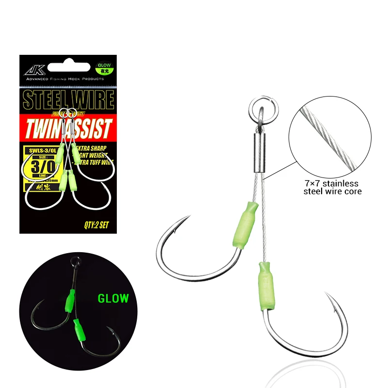 

2pcs/bag JK SWLS-L Series Fishing HVS Power Single Assist Hook Set