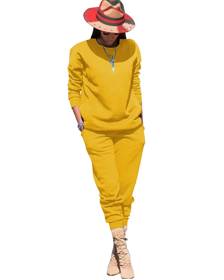 

2021 New Arrivals Fashion Women Casual O-Neck Long Sleeve Sweater Slim Pants With Pockets Solid 2 Pieces Set Outfits Tracksuit, Picture show