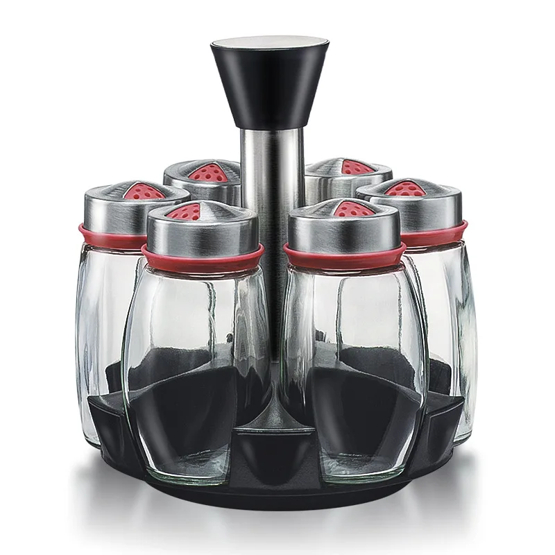 

Glass seasoning bottle rotary spice jar condiment dispenser seasoning box stainless steel condiment bottle seasoning Jar Kitchen