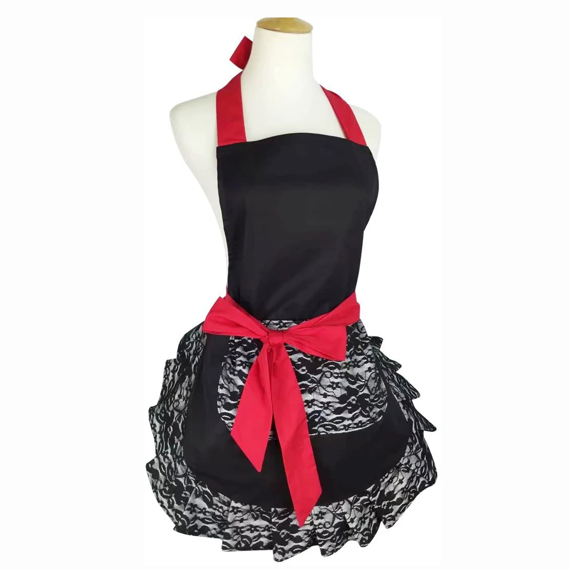 

for Women Girls Black Lace Flirty Apron with Pocket Fun Retro Sexy Cooking Aprons