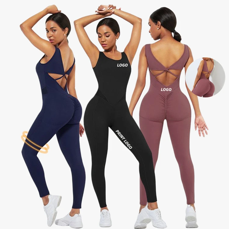

Custom Logo Bodycon One Piece Scrunch Butt Jumpsuit For Women 2021 Fitness Yoga Sets, As picture,can be change