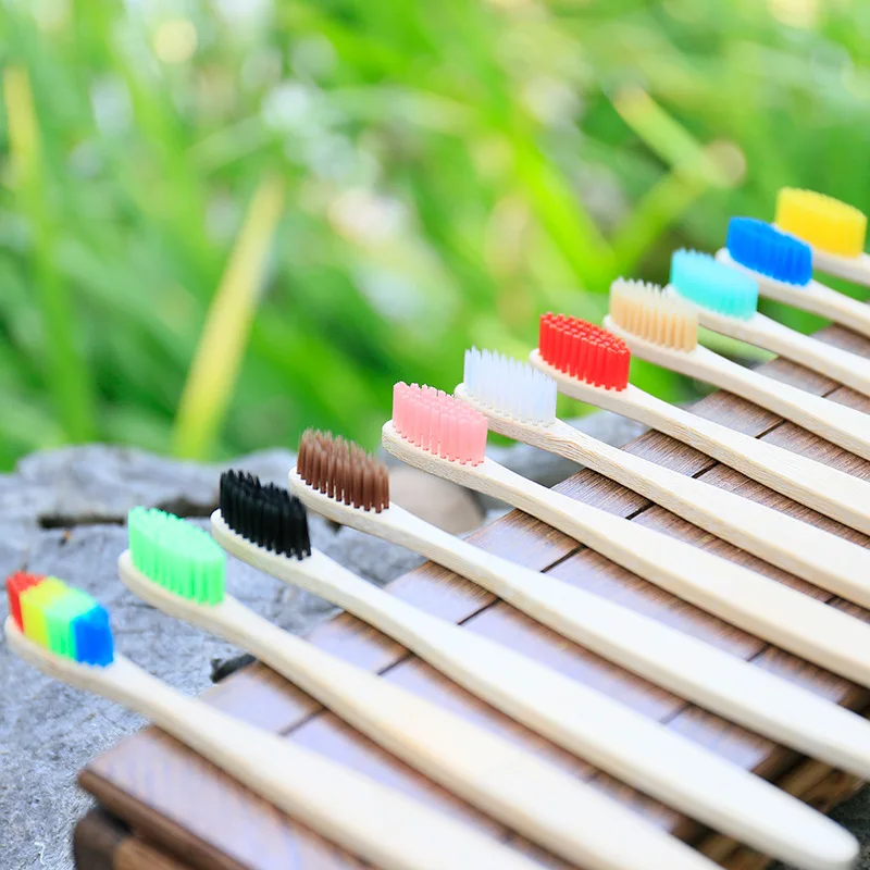 

Personalized Custom Logo Biodegradable Black Tooth Brush Natural Soft Bamboo Toothbrush, Black, white, red, yelow, pink, purple, blue, rainbow