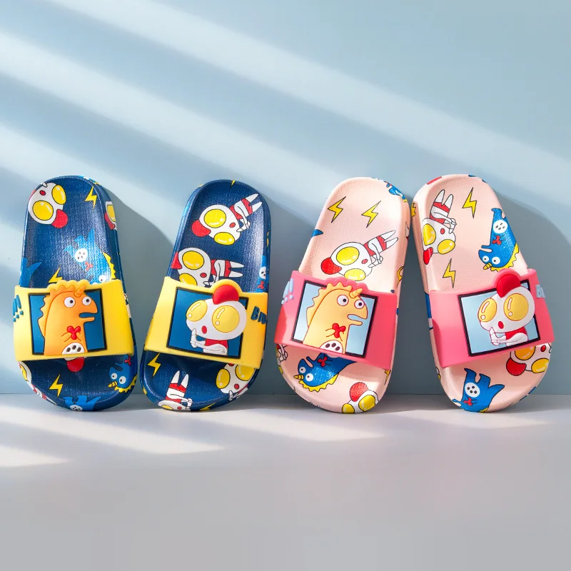 

New arrival cute cartoon pvc house cartoon summer slippers children flip flop, Yellow/blue/pink/orange