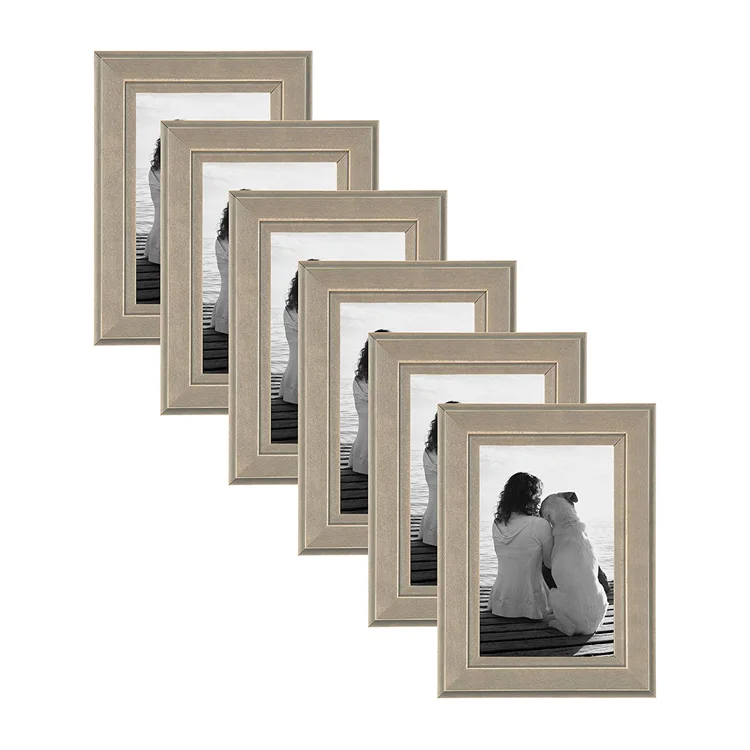 Pack of 6 Distressed Gray 4x6 Solid Wood Picture Frames