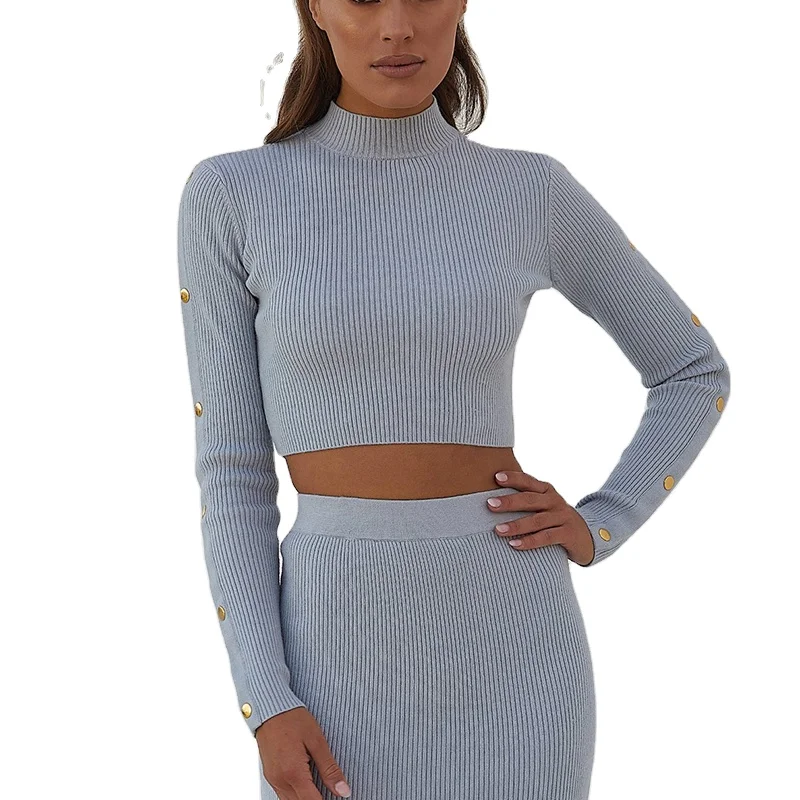 

2021 new hot fall sexy casual two-piece set with long sleeves crop top and strappy stretch shorts, Customized color