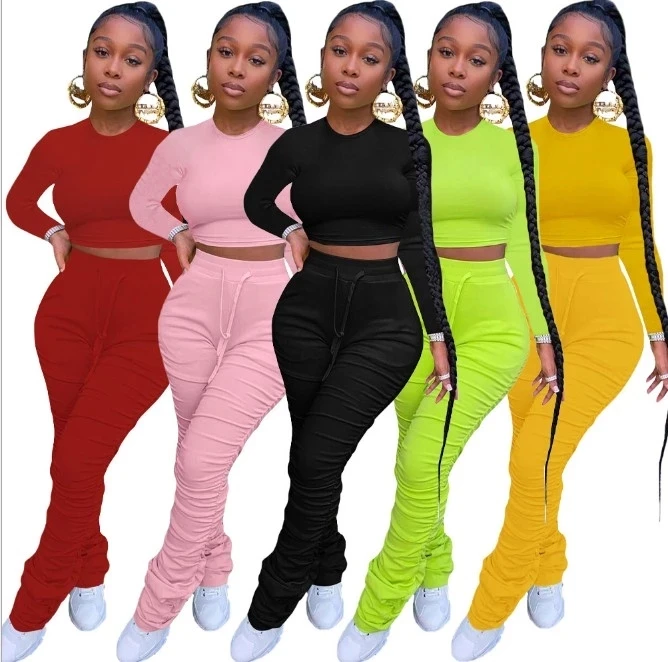 

Stock Item Plus Size S-xxl Women 2 Piece Set Jogging Set Halter Crop Top+stacked Pants Adjustable Drawstring 2 Piece Women Sets