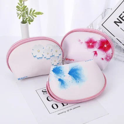 

Mini small semicircular shell shape cheap makeup floral cosmetic bags for women girls