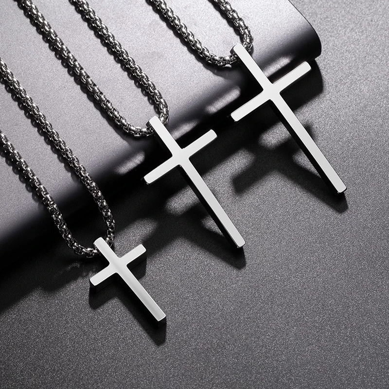 

Wholesale Hip Hop Cross Necklace Jesus Pendants Accessories Personality Religious Totem Necklace, Silver