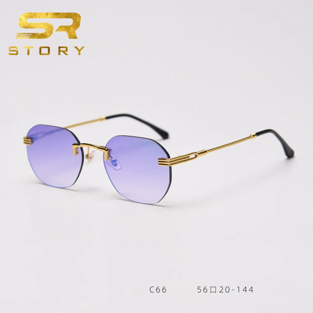 

STORY W207 Retro Rimless Square Sunglasses Women Men 2020 Vintage Hip Hop Frameless Green Mirrored Small Frame Sun Glasses