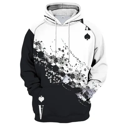 

WANAX wholesale black hoodie custom LOGO men's plus size casual 3D poker digital printing hooded pullover, 10 color