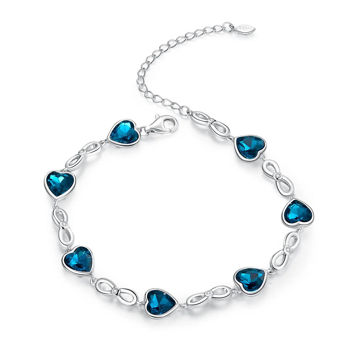 

Sterling Silver 925 Chain Bracelet for Women Wedding Engagement Statement Jewelry Blue Heart Luxury Jewelry