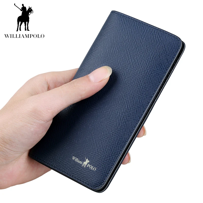 

WILLIAMPOLO Men Wallet wristlet Bifold leather wallet Slim Long card holder money purse Business luxury brand