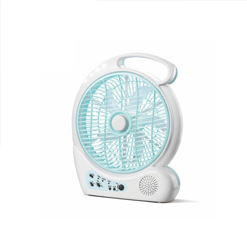 Rechargeable Table  Box Fan 10inch with Radio Function LED Light 2-Speed