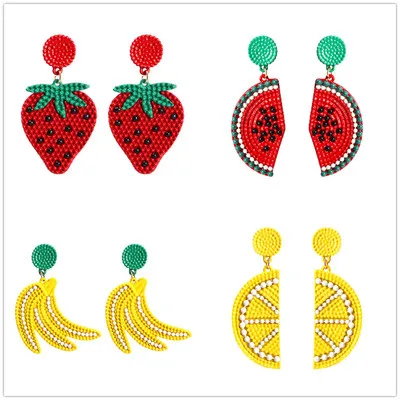 

Fashion Cute Watermelon Lemon Banana Beaded Fruit Earrings Jewelry Beaded Earrings for Women Girls, Picture shows
