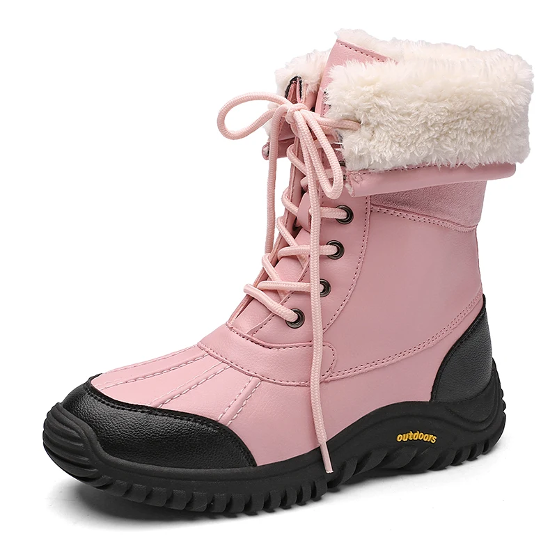 

Women Warm Fur Lined Shoes Casual Snow Boots for Winter, Black/white/pink