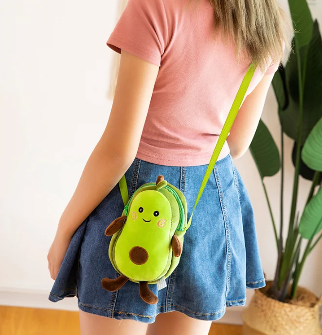 

Cartoon Avocado Plush Kawaii Shoulder Bags Soft Stuffed Fruits Female Mulit Plush Avocado Coin Bag Toy