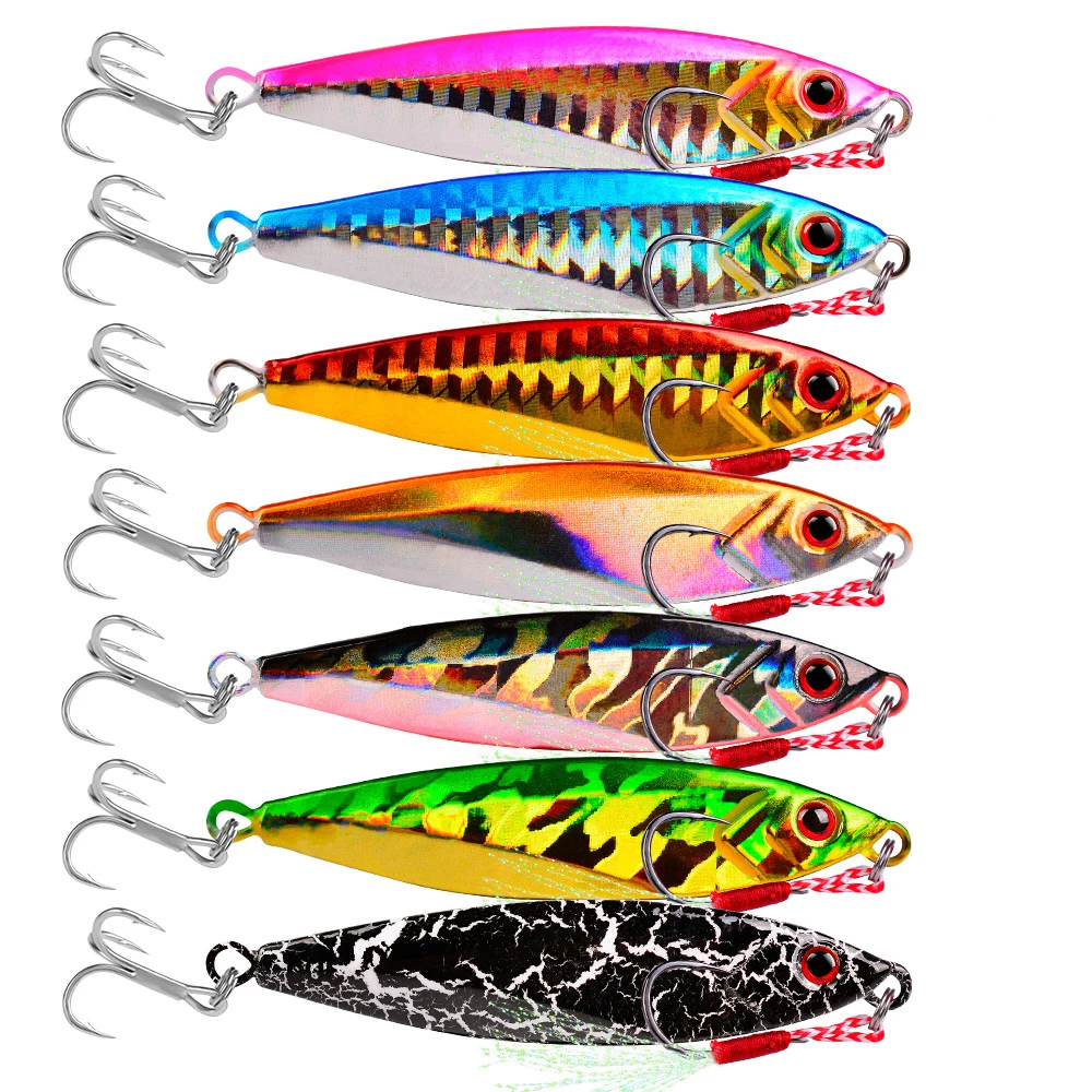 

Artificial hard bait 5.5cm/14g 6cm/21g 7cm/30g Sinking Treble Hooks 7 Colors Jigbait Fishing Lure Metal Bait