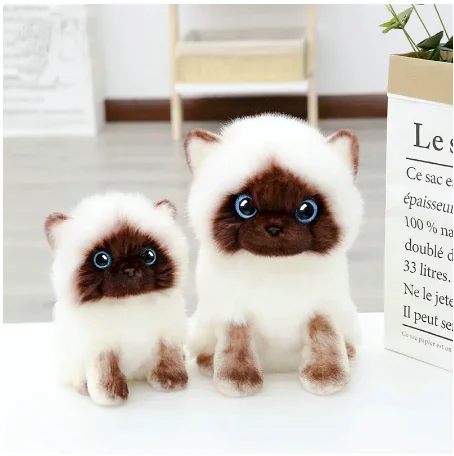 

Simulation Siamese cat Plush toy Blue Sequins eyes Cat Plush Doll Brown and White Face Ragdoll plush Cat Home Decor Doll toys