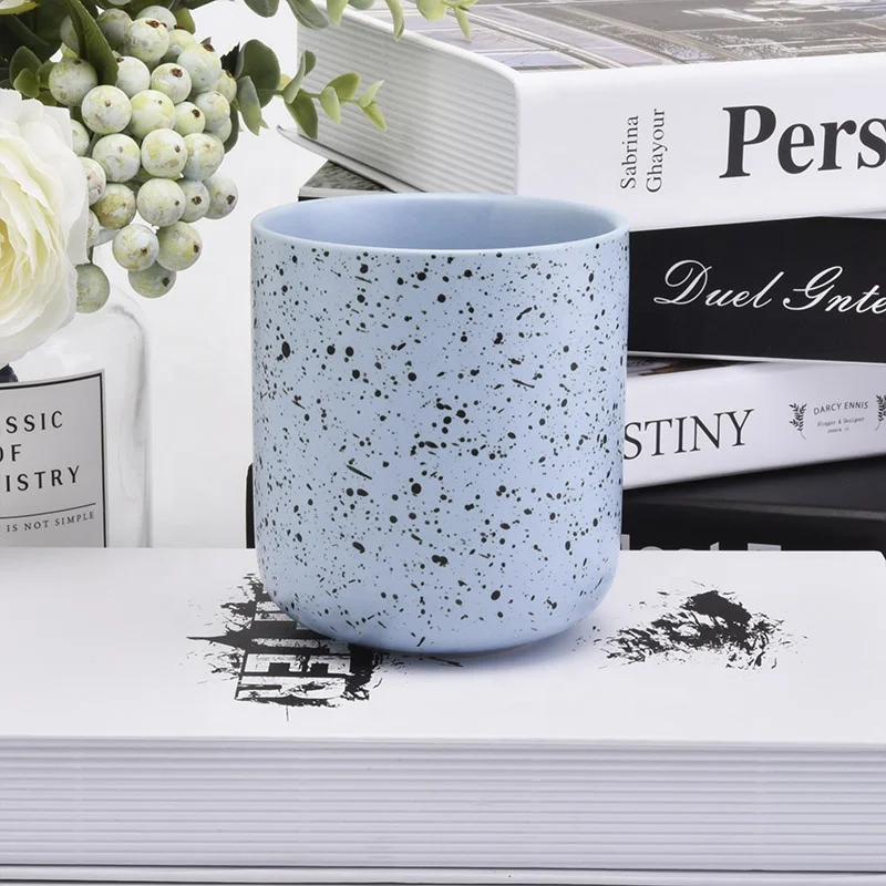 Iridescent cylinder blue ceramic candle jar tealight candle holders home decoration