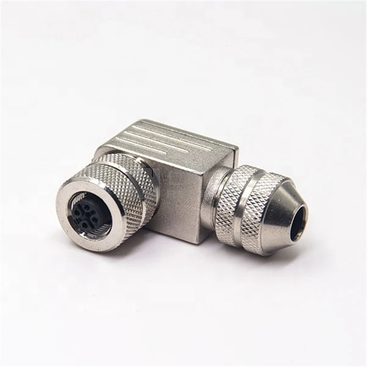 

M12 Connector A Coded 4Pin Female Shielded Plug Right Angle Metal Field Connector