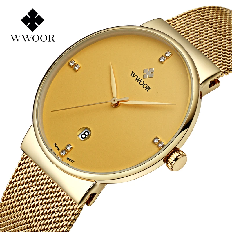 

WWOOR 8018 Original Golden Plate Watch Japan Movement Quartz Watch Stainless Steel Back Luxury Wrist Watches Men
